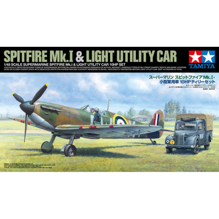 TAMIYA 1/48 SUPERMARINE SPITFIRE Mk.I &  LIGHT UTILITY CAR 10HP (25211)