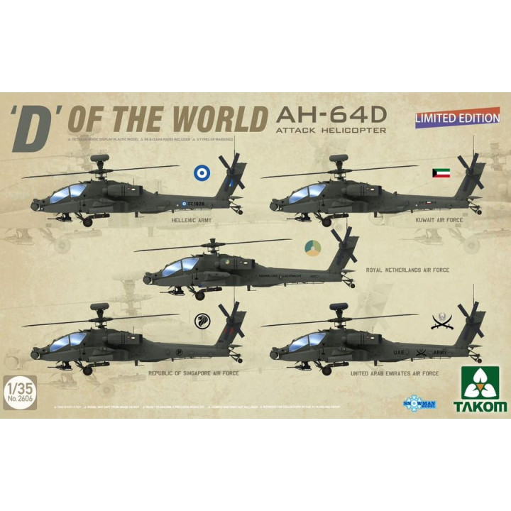 TAKOM 1/35 AH-64D "D" OF THE WORLD       ATTACK HELICOPTER (2606) LIMITED EDITION