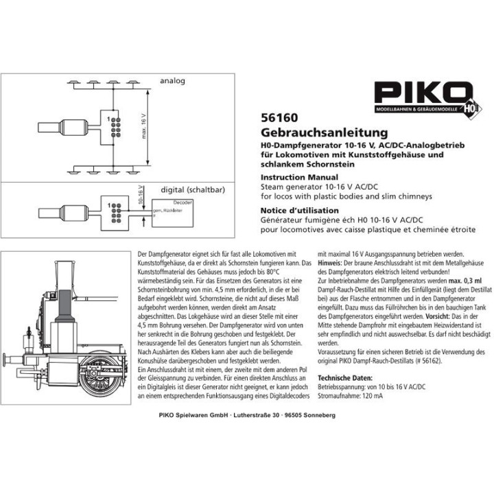 PIKO 56160 DUST GENERATOR 10 - 16 V ( Analog )