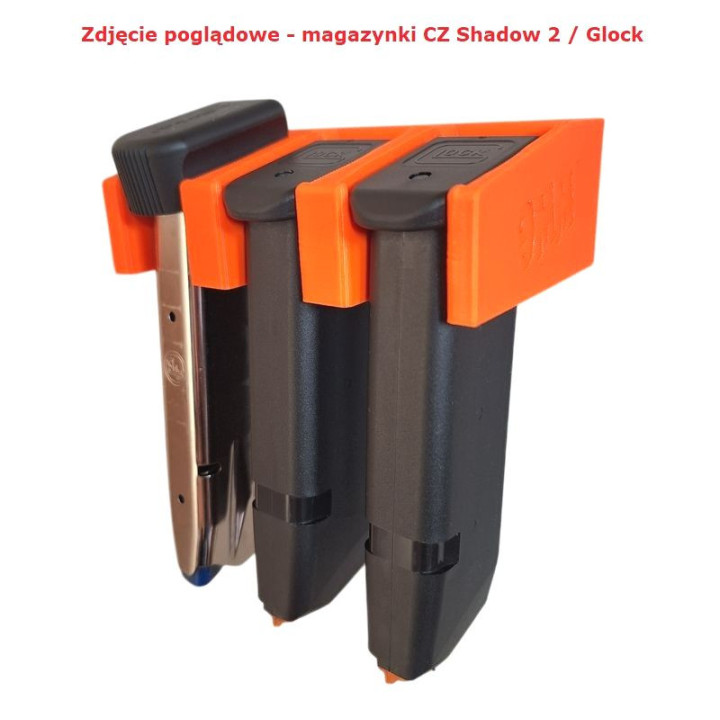BULLETMAG UCHWYT NA MAGAZYNKI 9 mm / x3  / pomarańczowy / na magnes / wsuwane od przodu