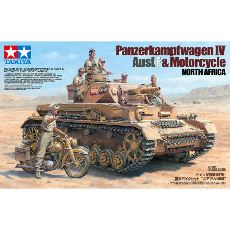 TAMIYA 1/35 NĚMECKÝ TANK PANZERKAMFWAGEN IV Ausf.F & Motocyklová sada (25208)