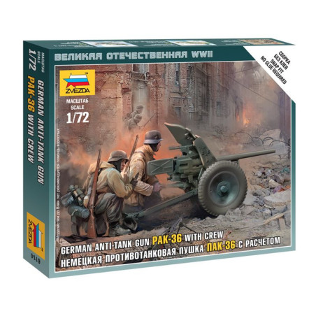 ZVEZDA 1/72 GERMAN ANTI-TANK GUN PAK-36  (6114) WITH CREW