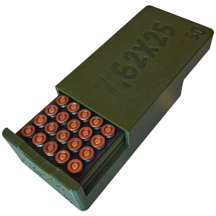 BULLETMAG PUDEŁKO NA AMUNICJĘ 7,62x25    TOKAREV / 50 - zielony / przesuwna pokrywka