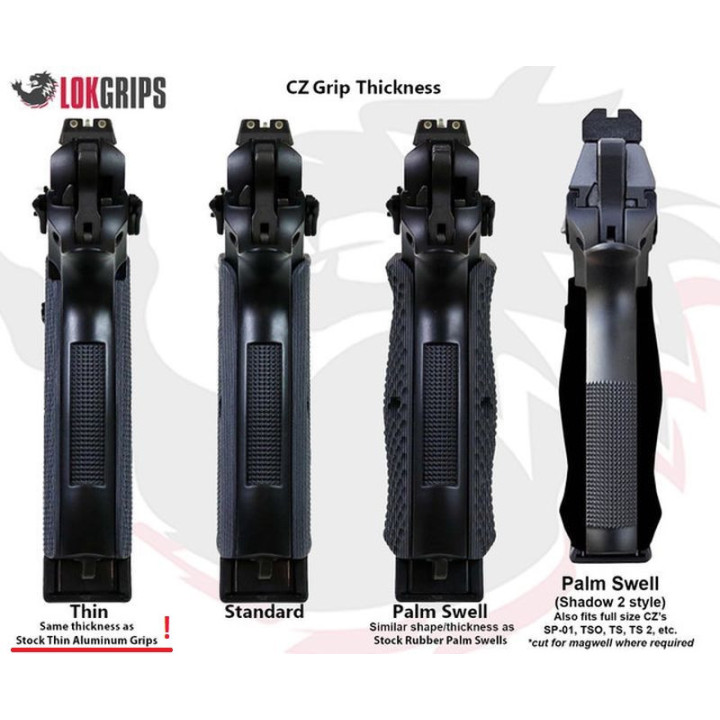 LOK GRIPS Okładziny do CZ Shadow 2 /     krótkie (THIN SHORT CUT) czarne ze złotym wykończeniem