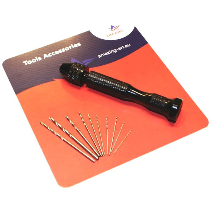 AMAZING ART Mini Hand Drill + 10 Drill Bits 0.5–2 mm (14019)