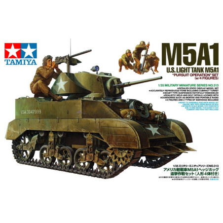 TAMIYA 1/35 U.S. LIGHT TANK M5A1         "PURSUIT OPERATION" SET w /4 FIGURES (35313)
