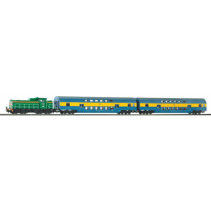 PIKO 97934 STARTOVACÍ SADA S LOKOMOTIVOU SM42 A DVOUPATROVÝMI VAGÓNY PKP VI
