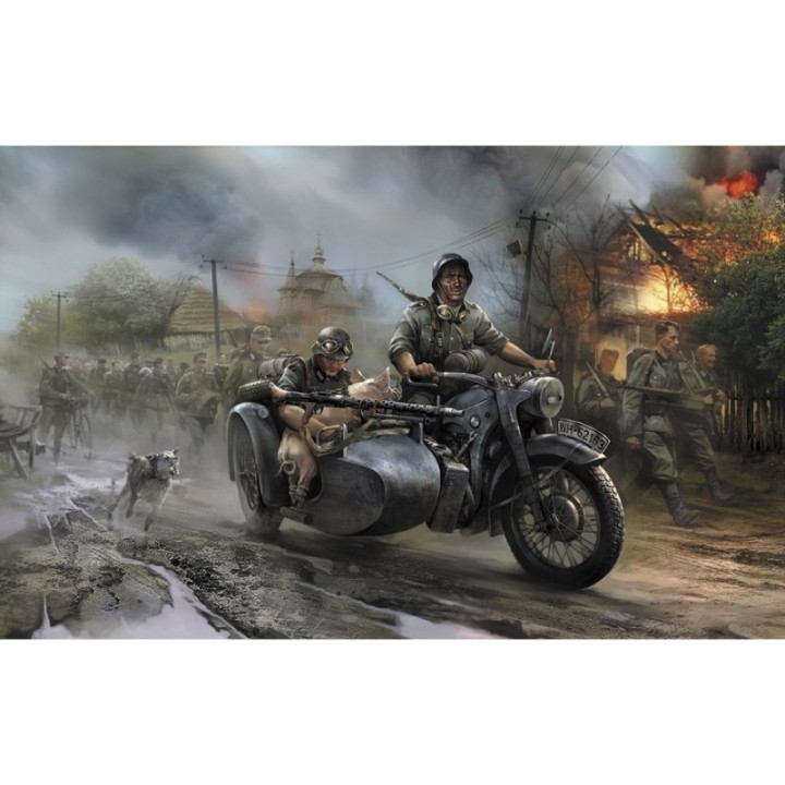 ZVEZDA 1/35 GERMAN MOTORCICLE R-12 WITH  SIDECAR AND CREW (3607)