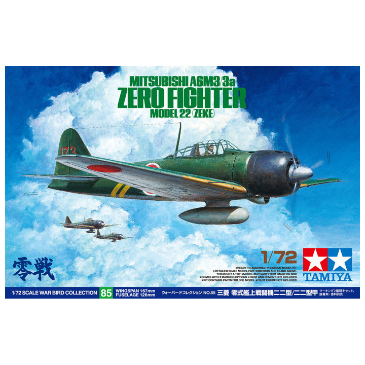TAMIYA 1/72 MITSUBISHI A6M3/3a ZERO FIGHTER MODEL 22 (ZEKE) (60785)